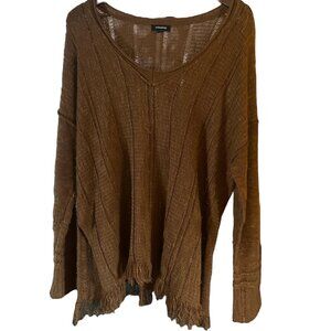 Mittoshop Destressed Fringed Brown Sweater - Women's Size L